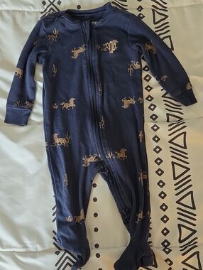 4 For $20 Navy Blue Kids One-Piece Footed Sleeper with Western Print